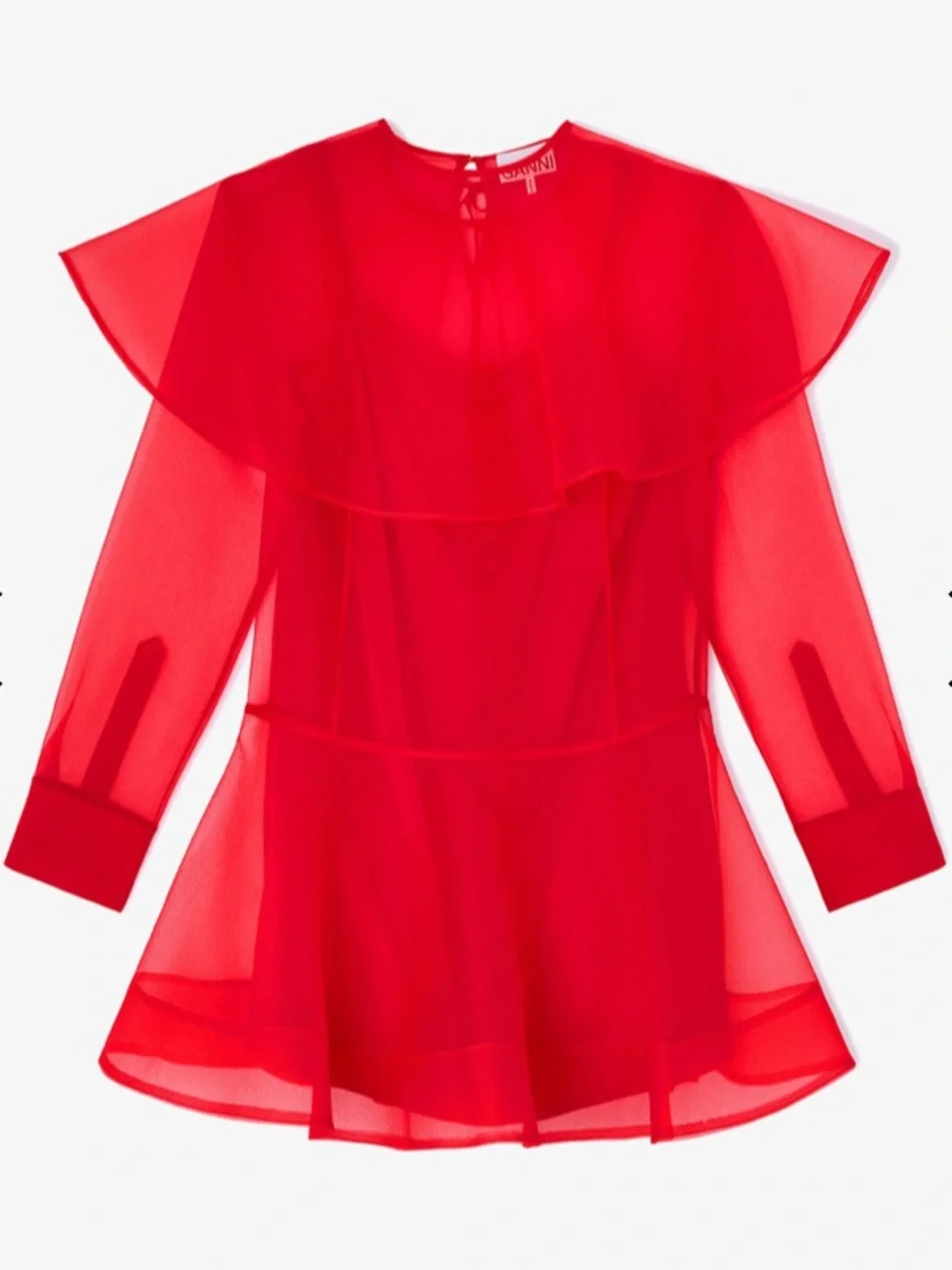 Ganni Size 6 Red Organza Circle Collar Dress - Picture 2 of 5